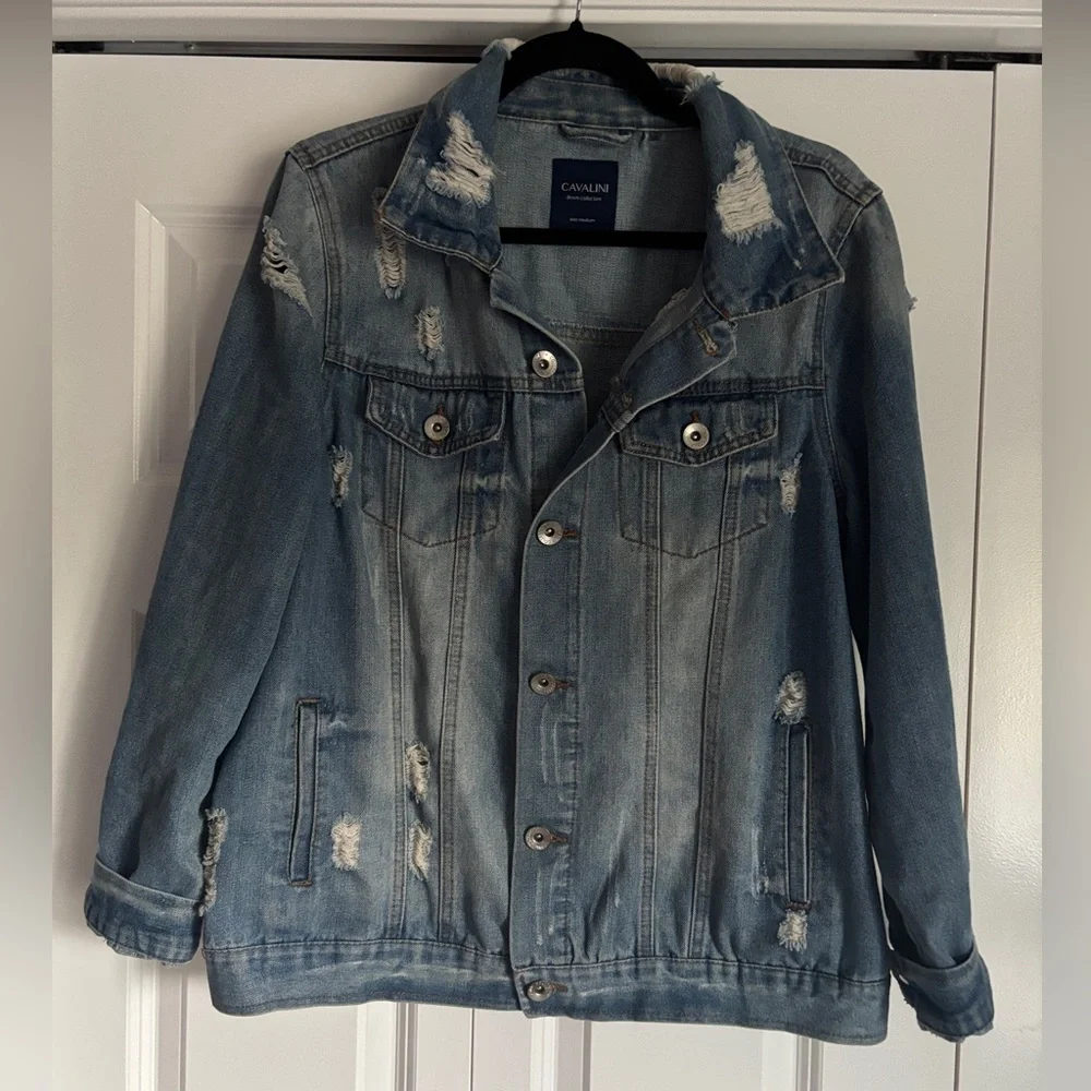 Cavalini Light Blue Distressed Denim Jacket - Picture 1 of 7